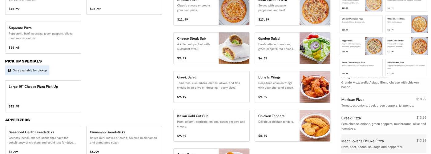 Pizza Connection Menu