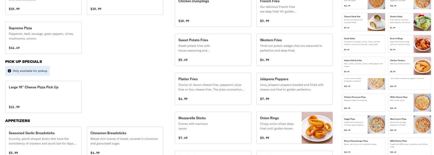 Pizza Connection Menu