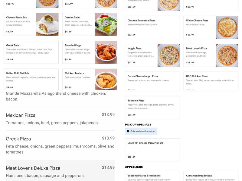 Pizza Connection Menu