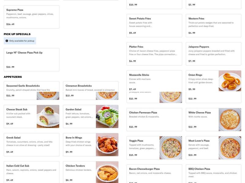 Pizza Connection Menu