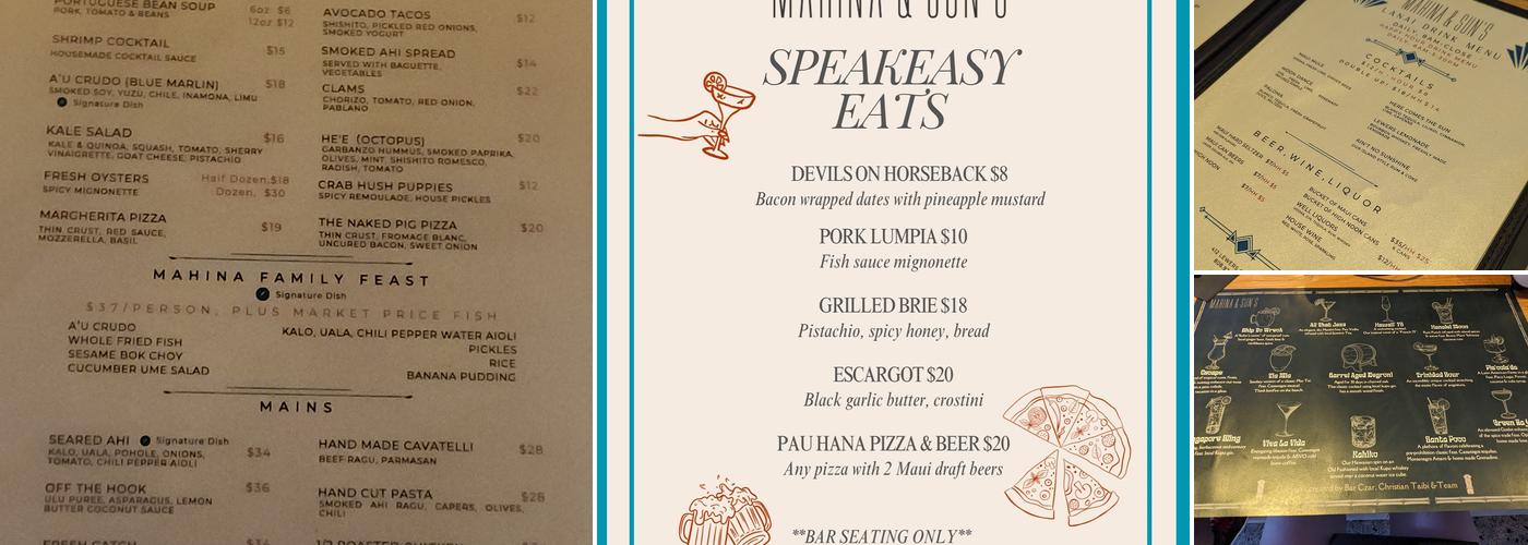 Mahina & Sun’s Menu