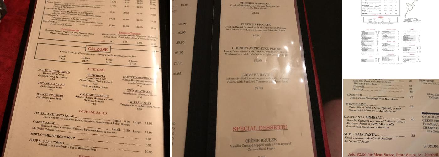 Rosa's Menu