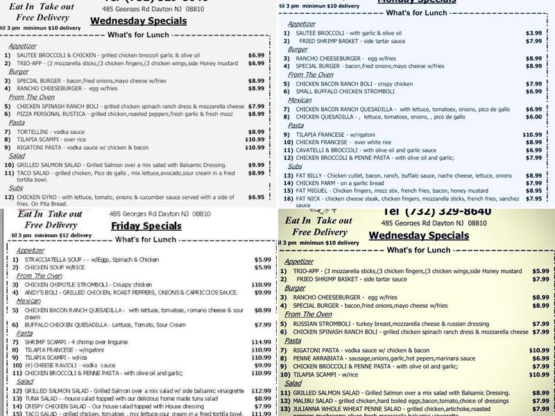 Capriccios Pizza & Restaurant Dayton Menu