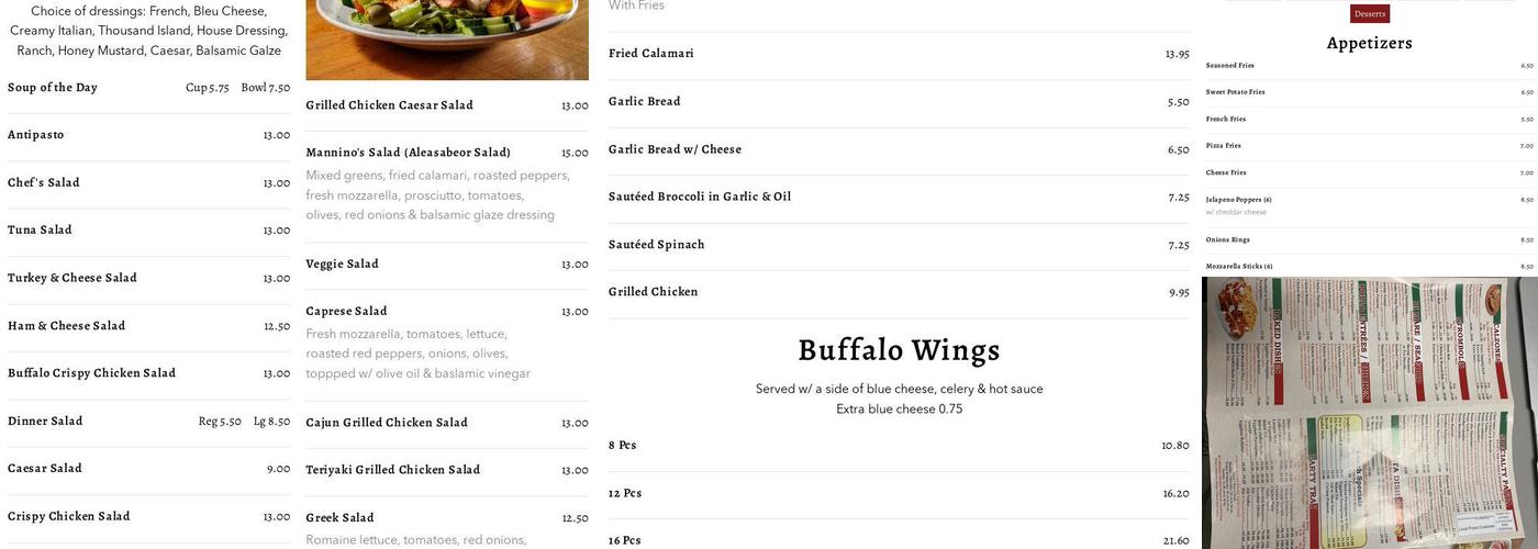 Mannino's 4 Pizza & Restaurant Menu