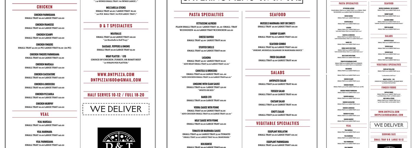 D & T Pizza Restaurant Menu