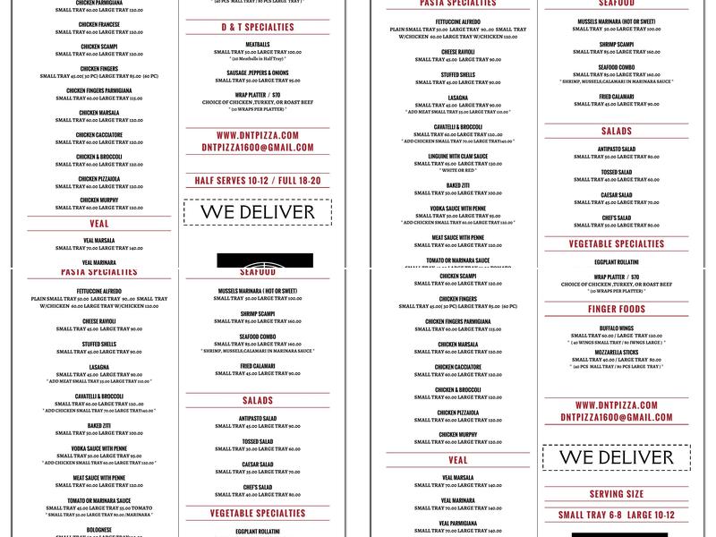 D & T Pizza Restaurant Menu