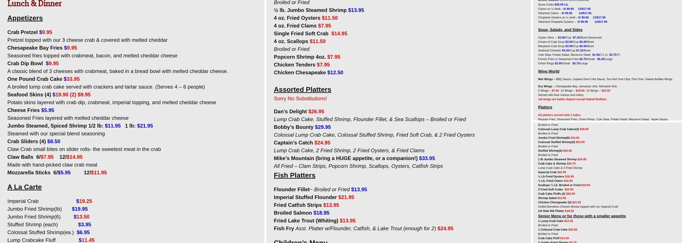 Captain Dan’s Crabhouse Menu