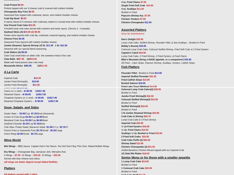 Captain Dan’s Crabhouse Menu
