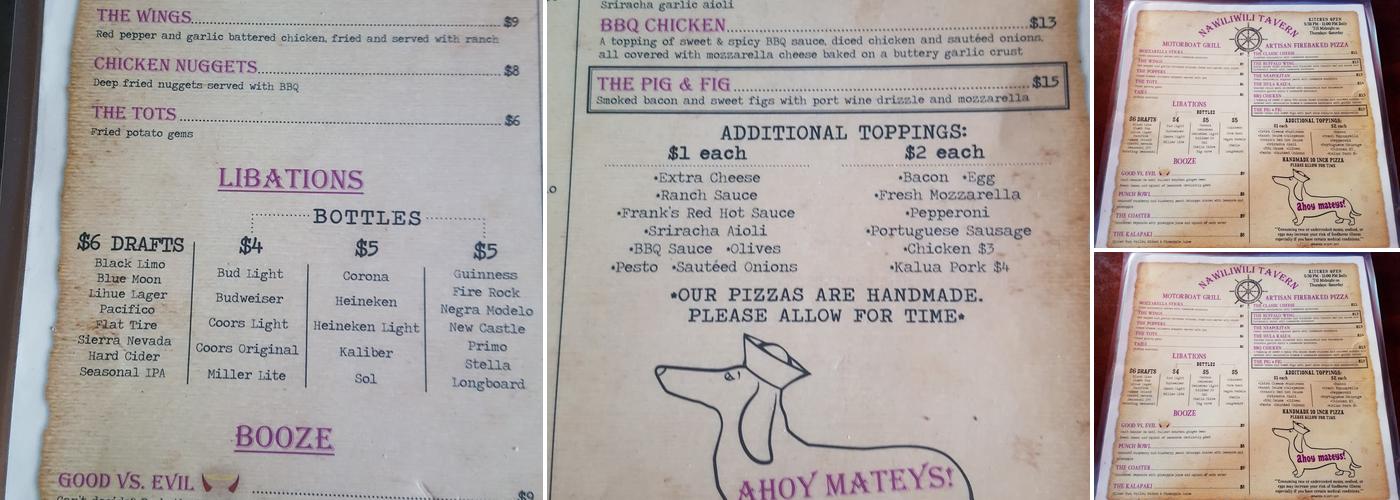 Nawiliwili Tavern Menu