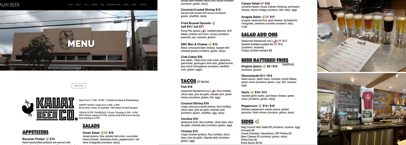 Kauai Beer Company Menu