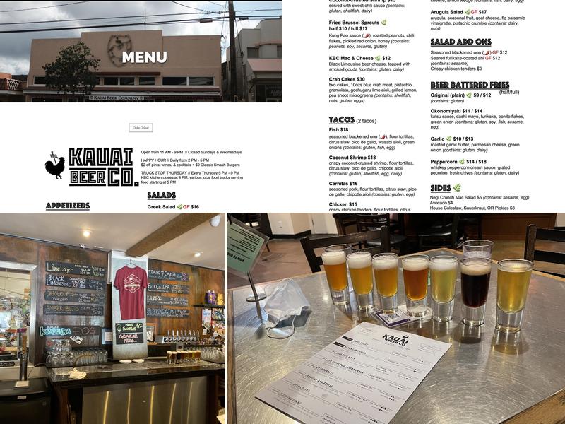 Kauai Beer Company Menu