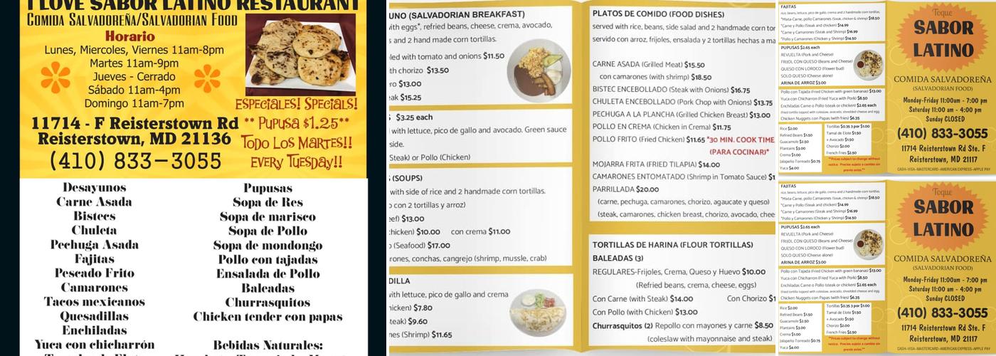 Sabor Latino Menu