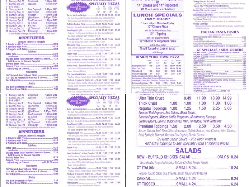 Roadside25 featuring GT Pizza Menu