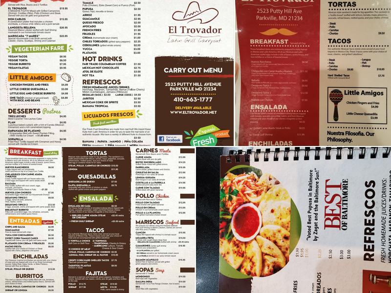 El Trovador Mercado Lati Menu