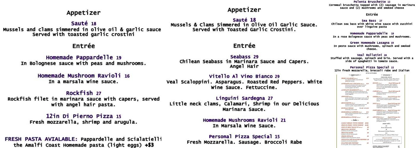 Il Basilico Trattoria Menu
