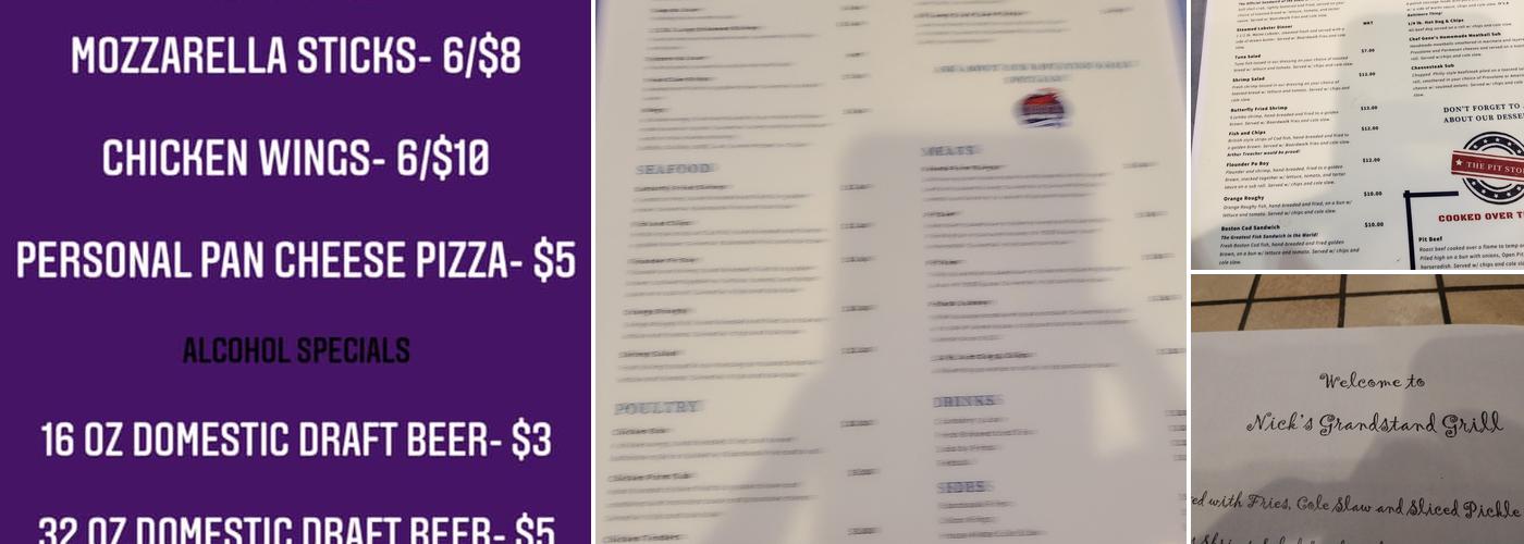 Nick's Grandstand Grill & Crabhouse Menu