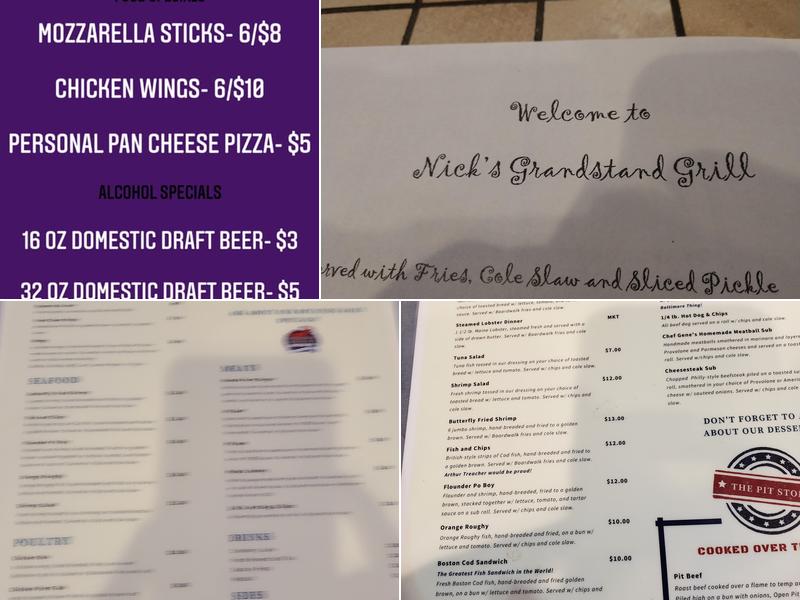 Nick's Grandstand Grill & Crabhouse Menu
