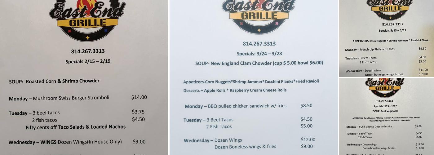 East End Grille Menu