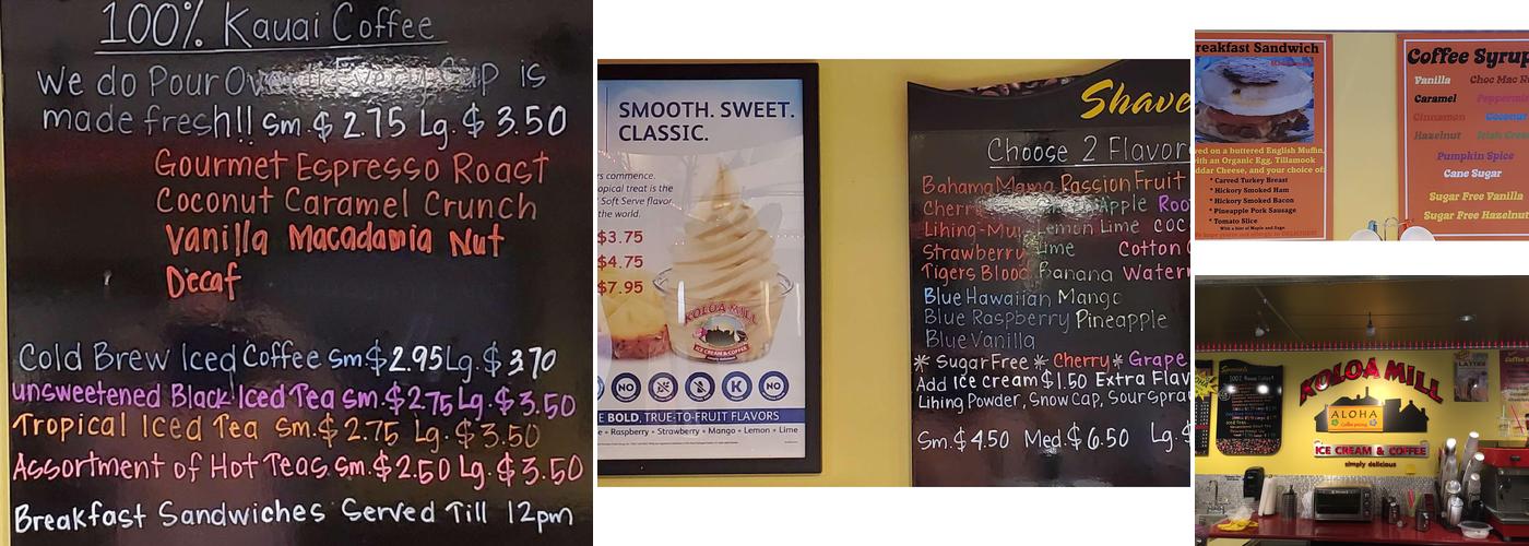 Koloa Mill Ice Cream & Coffee Menu