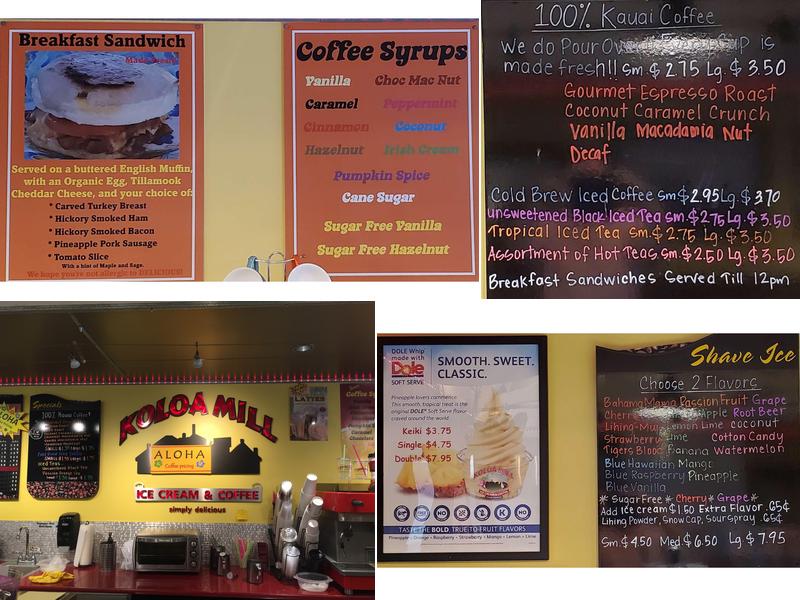 Koloa Mill Ice Cream & Coffee Menu