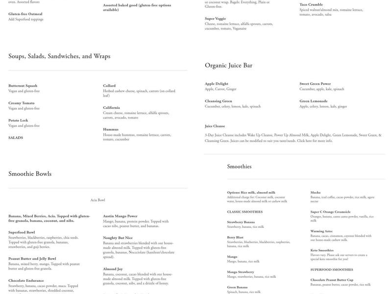 Superfoods Cafe & Market Menu