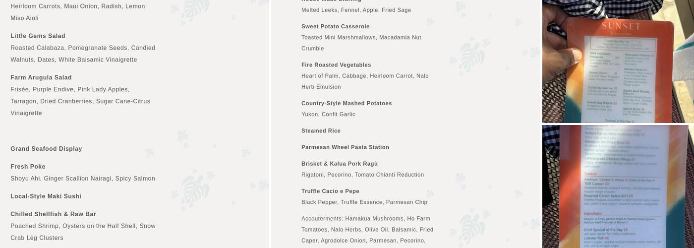 Sunset at Turtle Bay Menu