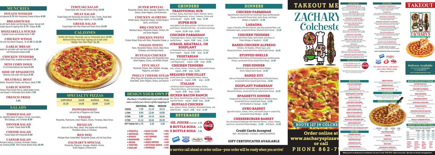 Zachary’s Menu