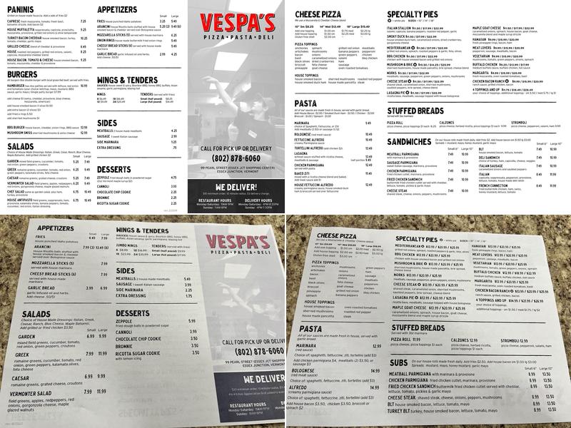 Vespas Pizza Pasta & Deli Menu