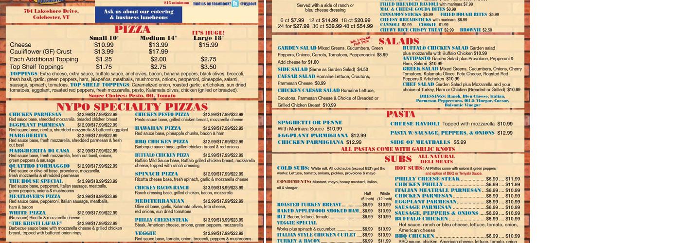 New York Pizza Oven Menu