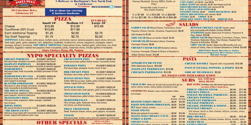 New York Pizza Oven Menu