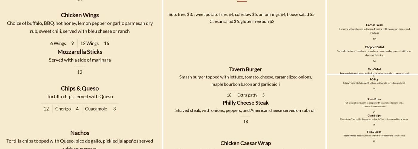 Church Street Tavern Menu