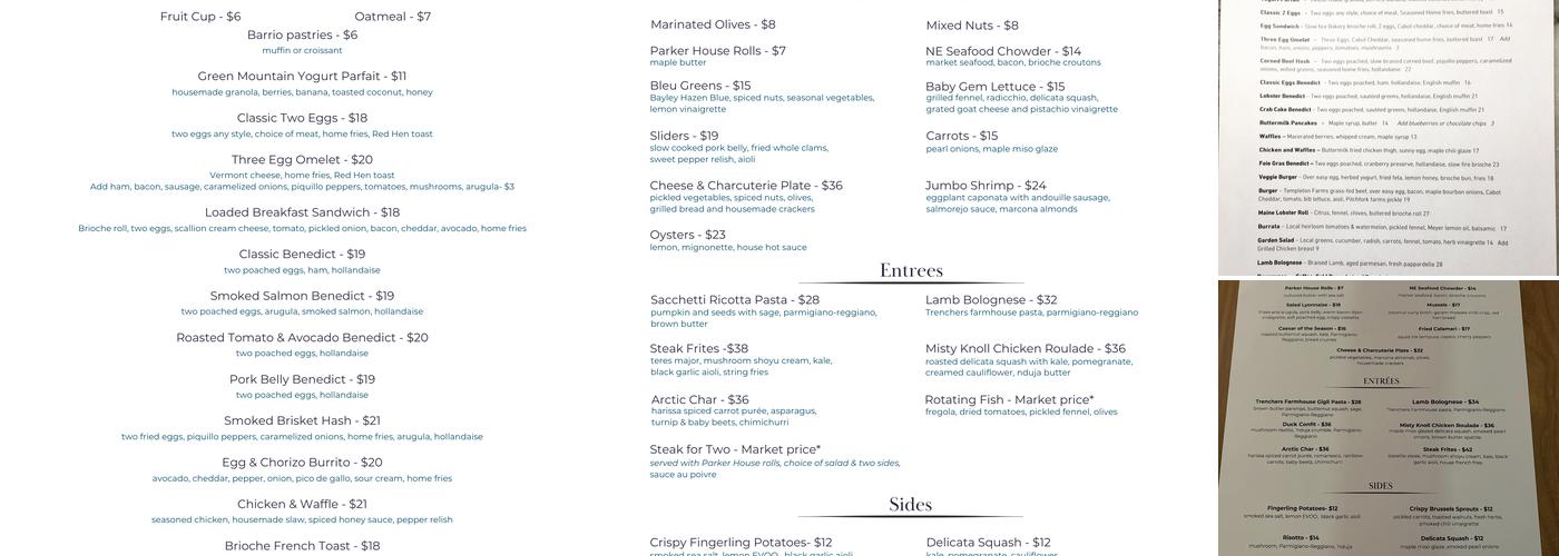 Bleu Northeast Kitchen Menu