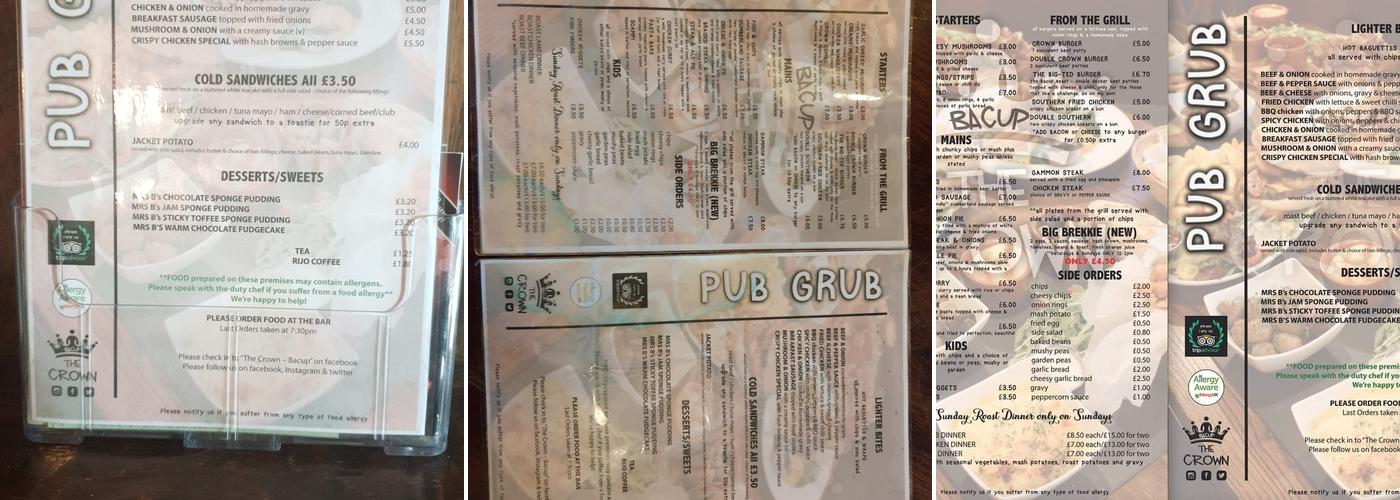 The Crown Inn Menu