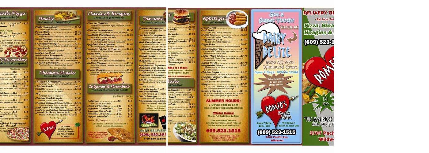 Romeo's Famous Pizzeria Menu