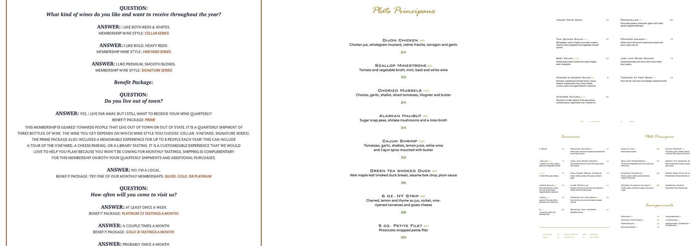 Leoness Cellars Menu