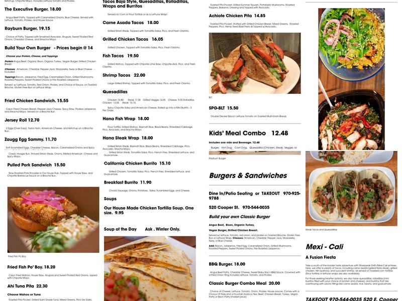 Silverpeak Grill Menu