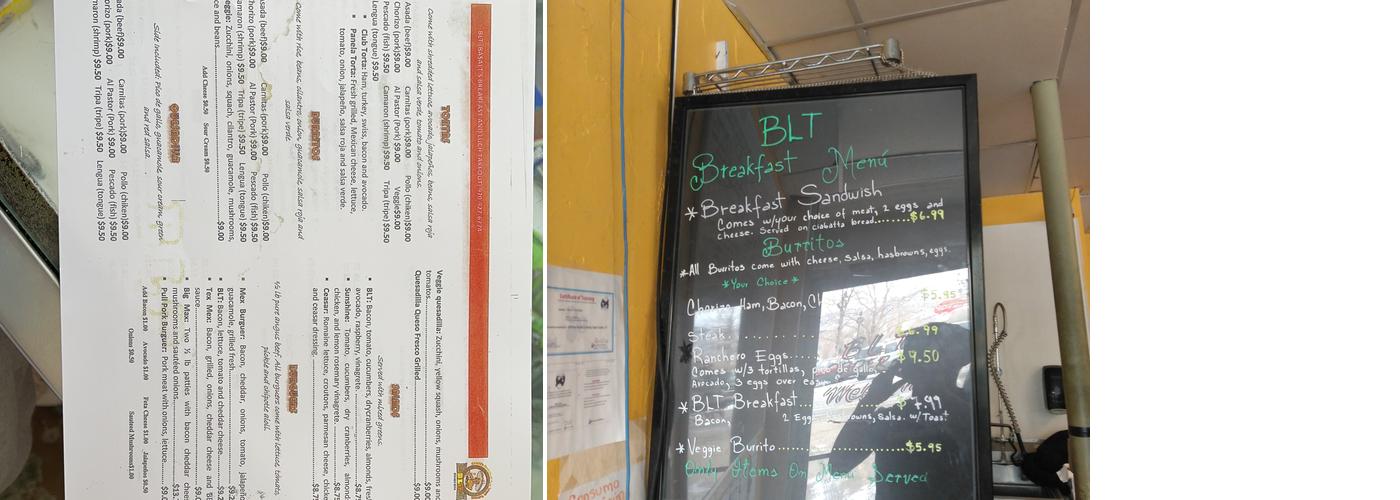 BLT Taqueria Menu