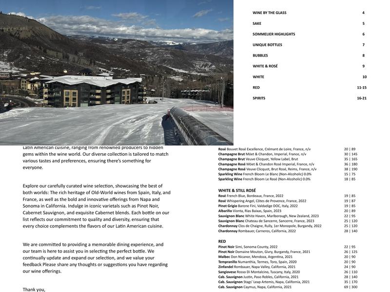 TORO Snowmass Menu