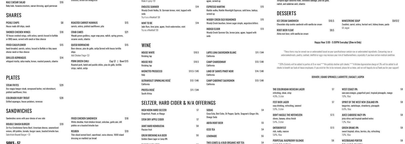 Westbound & Down Basalt Menu