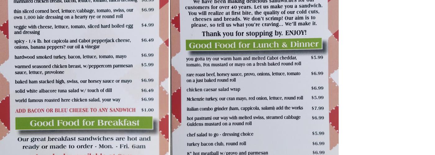 Loretta's Good Food Deli Menu