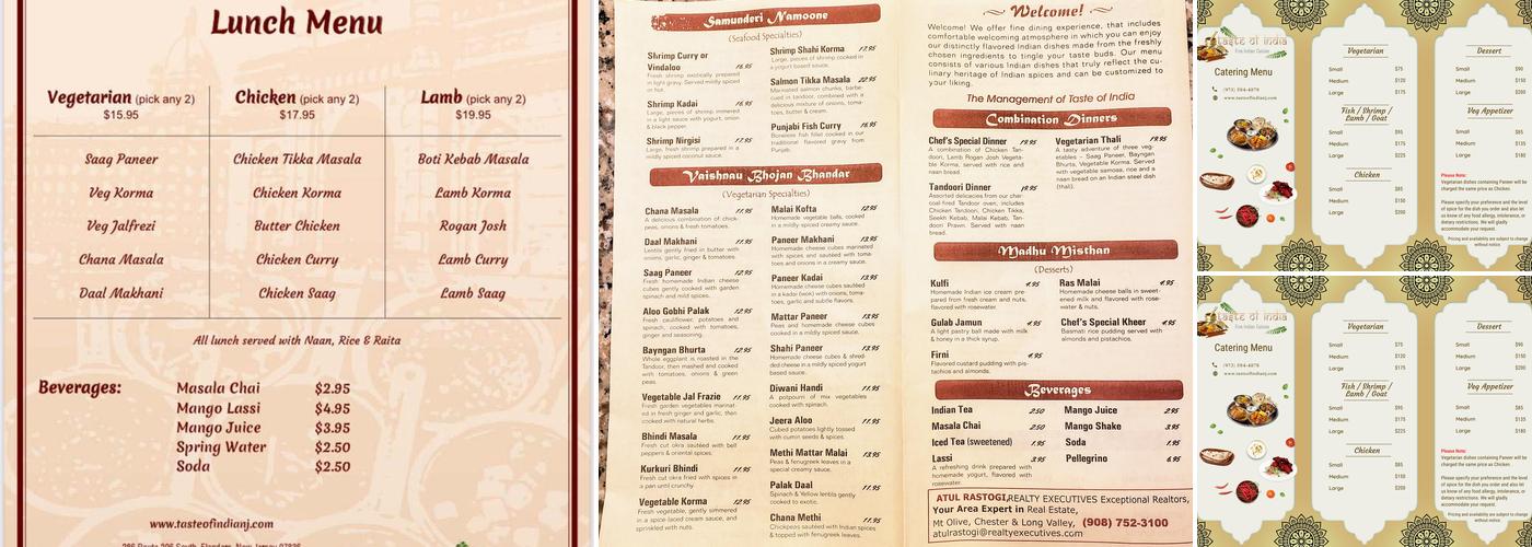 Taste of India Menu