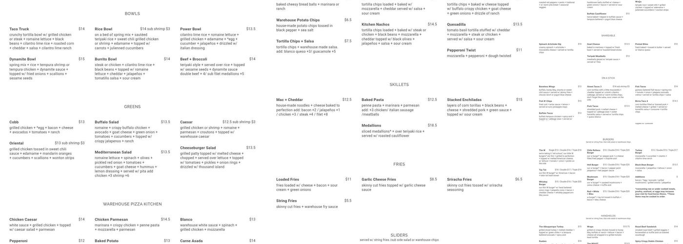 Warehouse25sixty-five Kitchen + Bar Menu