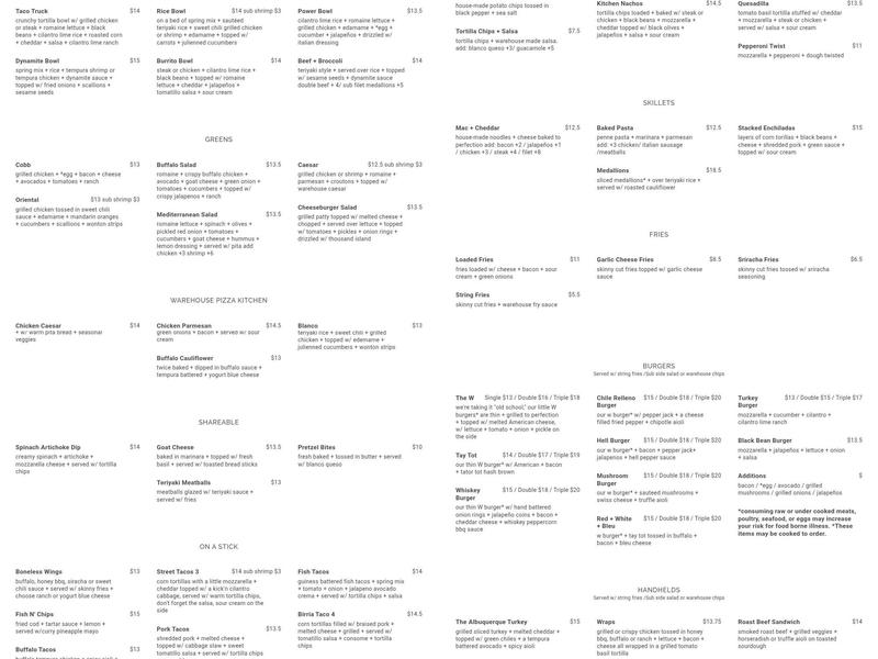 Warehouse25sixty-five Kitchen + Bar Menu