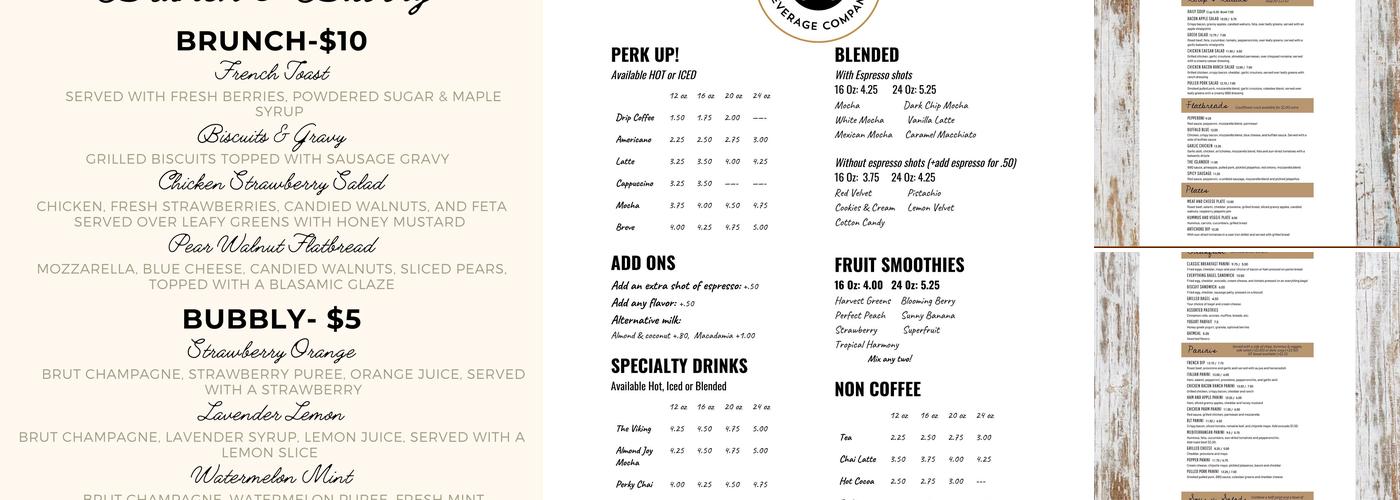 Perk Beverage Company Menu