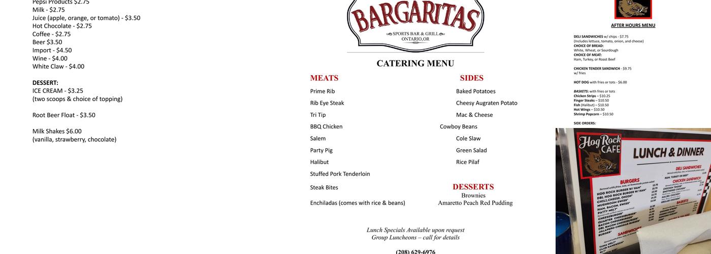 Hog Rock Cafe Menu