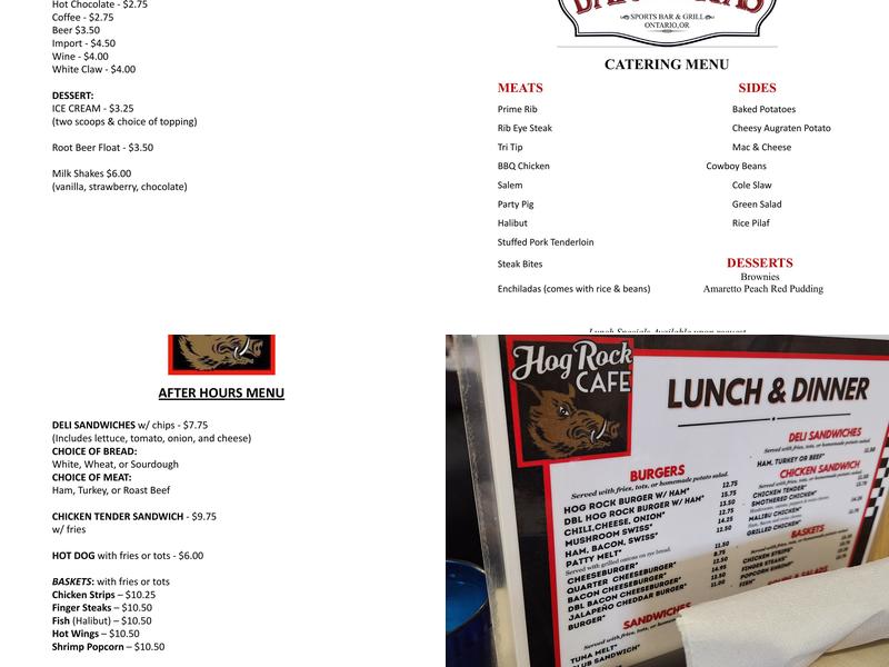 Hog Rock Cafe Menu