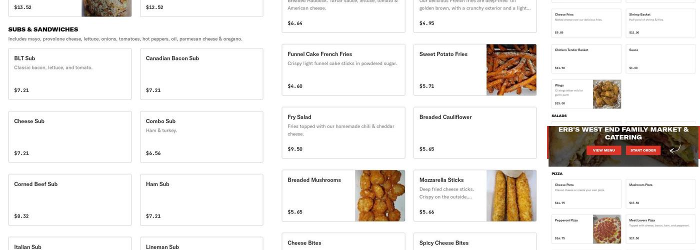 Erb's West End Family Market Menu