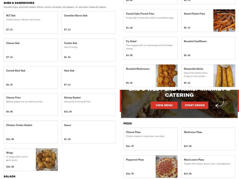 Erb's West End Family Market Menu