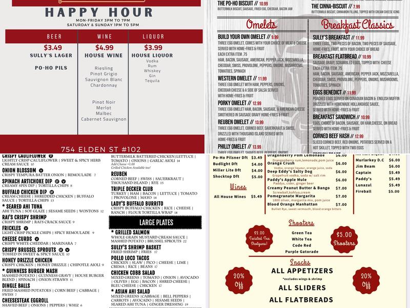 Sully's Pour House Menu