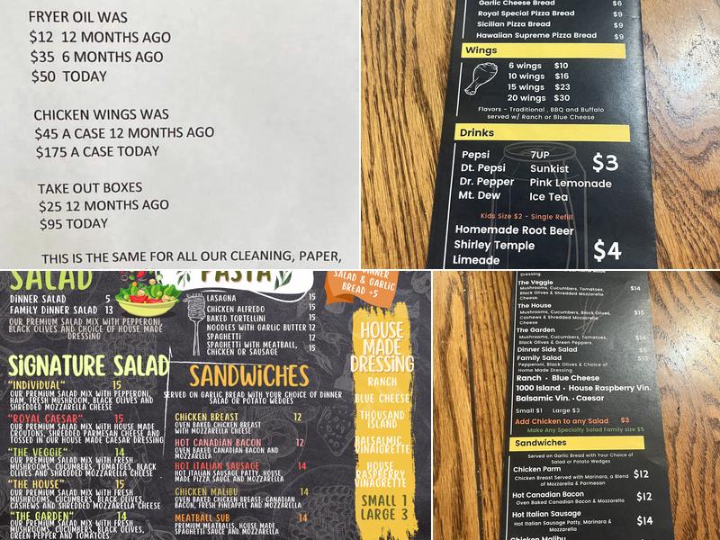 The Royal Hotel and Pizzeria Menu